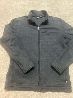 Boss Men's Charcoal Gray Full-Zip Knit Sweater Jacket